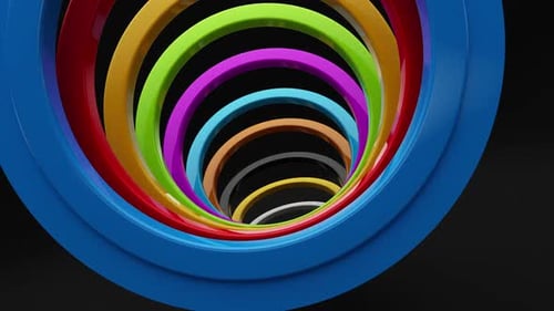 3D Loopable Colorful Circles Background On black Background