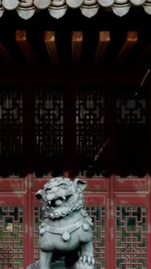 Traditional Stone Guardian Lion Sliding Animation