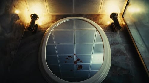 Bloody Ghost Hand Print On Bathroom Mirror