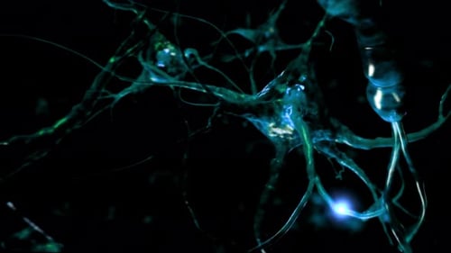 Animation von Neuronenzellen mit leuchtenden Verbindungen. Aktivität der Nervenzellen im Gehirn