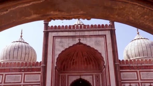 ancient mosque vintage dome view with bright sky at morning from unique perspective video is taken a