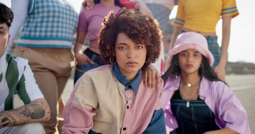 People, fashion and diversity with clothes for style, outfit and accessories as student in city