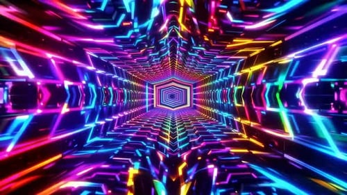 Animation de boucle VJ abstraite en tunnel hexagonal au néon vibrant