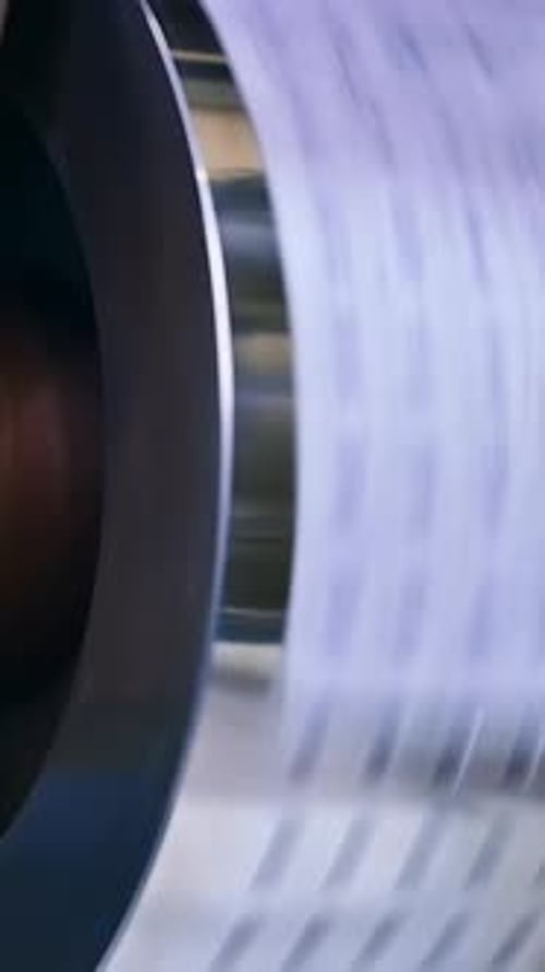 Factory technological producing diapers. Roller rotation automated production.