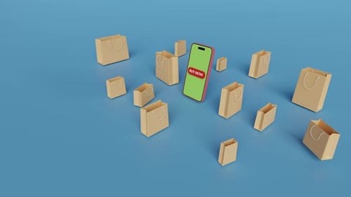 Motion and animation footage of shopping online via buy now button on smartphone.