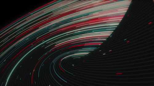 Abstract animation of curved path of moving colorful lines