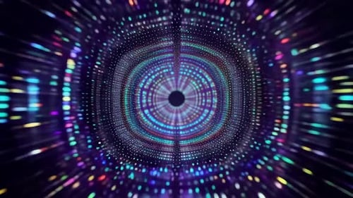 Abstract neon digital tunnel motion graphic with glowing par