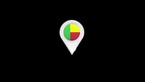 Animated 3D Location Pin with Benin Flag Map Marker