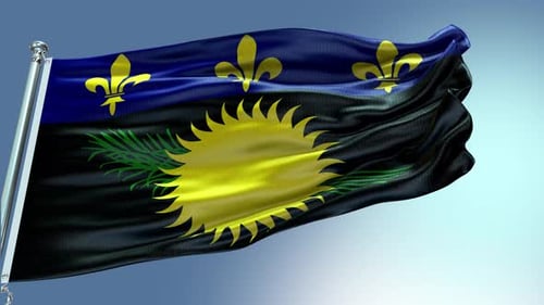 Realistic Waving Flag of Guadeloupe with Blue Sky Background