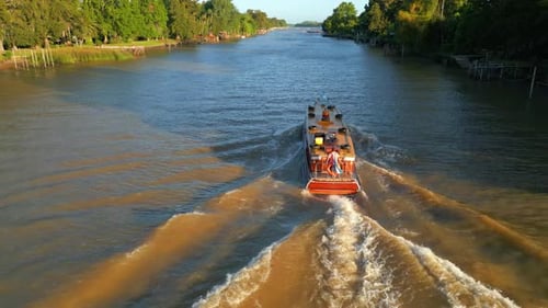 Passenger ship navigating the river