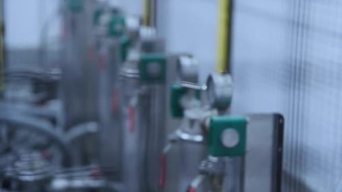 Industrial Measuring Equipment. Pressure Meters in Workshop of Factory. Instruments for Measuring