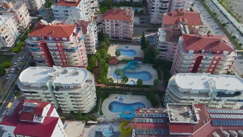 Aerial Video of Elite Housing Complex With Pools and Gardens