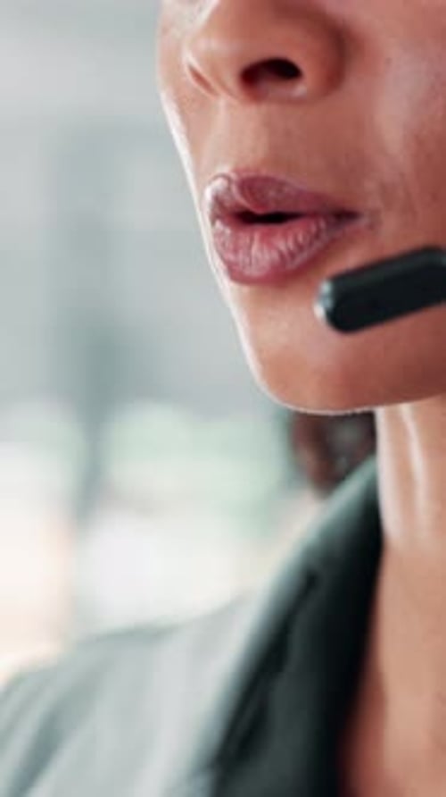 Headset, woman and customer support consultant in office with communication, contact us or helpdesk