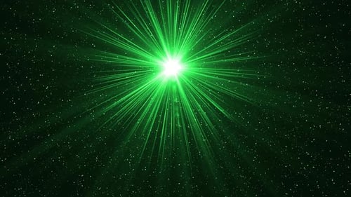 Bright Green Rotating Optical Flares With Stars In Space. Lens Flare Effect With Stars In Deep Space