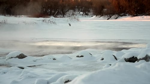 Steam on Red River in Fargo, ND
