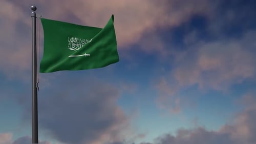 Realistic Saudi Arabia Flag Waving Against Cloudy Sky
