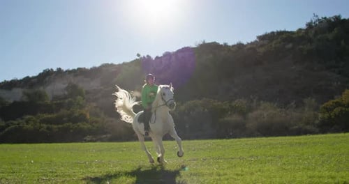 Girl Horseback Riding on Ranch Lifestyle of Riding in Nature