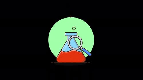 Flat Design Science Experiment Animation with Beaker and Magnifying Glass