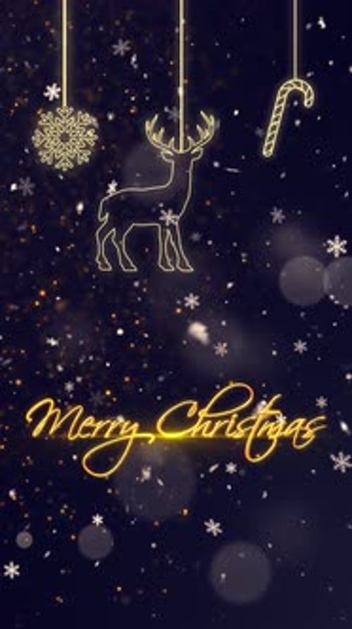 Merry Christmas Vertical Greeting with Festive Icons and Falling Snow