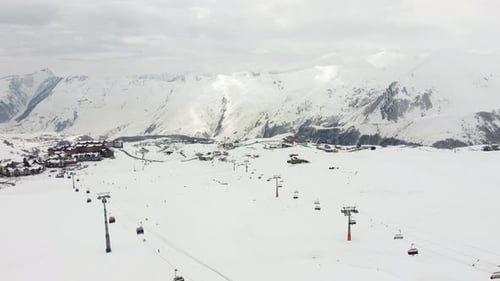 Gondolas in the ski resort aerial view