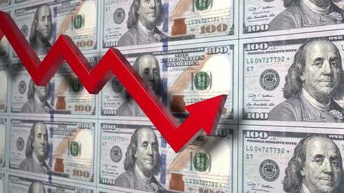 Pfeildiagramm mit fallender Dollarhöhe