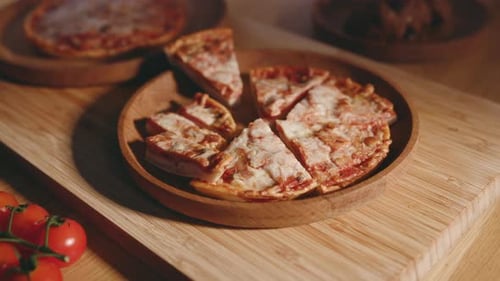Rustic Pizza Presentation Fresh Cherry Tomatoes And Background Ingredients Enhance Rustic Pizza