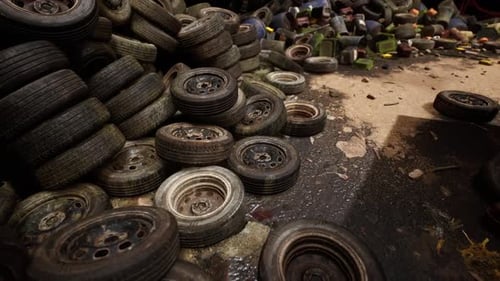 Discarded Tires at a Recycling Center Highlight Environmental Issues