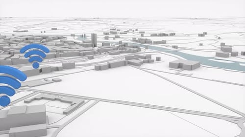 Modern city aerial view and communication network concept. Smart city. Wireless 5G technology. IoT