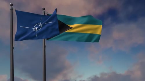 Bahamas Flag Waving Along With The Flag Of Nato - 2K