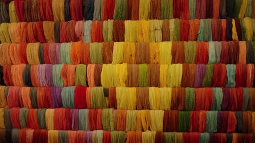 Colorful Bundles of Yarn Displayed in Organized Rows