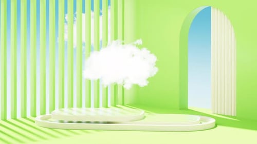 Abstract geometric architecture and empty stage, geometric figure, indoor light and shadow.