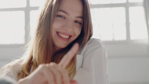 Woman Smiling in Close Up, Posing and Happy