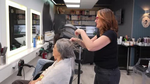 Stylist working with client at beauty salon