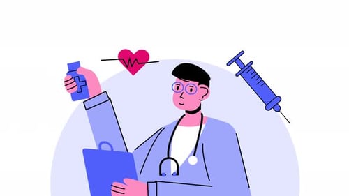 Flat Design Animated Doctor Character with Medical Elements
