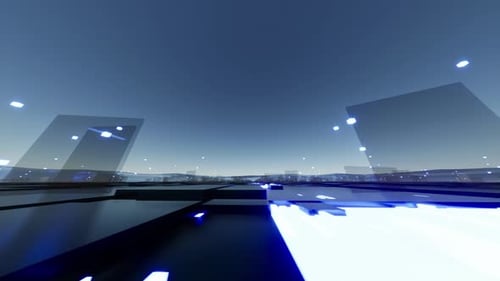 Futuristic Digital Landscape Background with Glowing Elements Loop