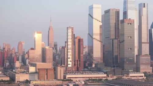 Aerial view of the Manhattan skyline at dusk
