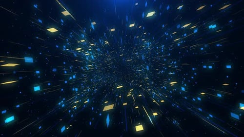 3D Scifi Fliegender Futuristischer Tunnel Deep Tech Abstrakte 3D-Blockchain Big Data Bitcoin Wave-Technologie