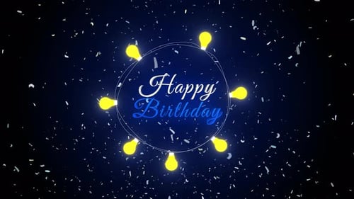 Animated Happy Birthday Text Reveal With Decorative Lights And Confetti