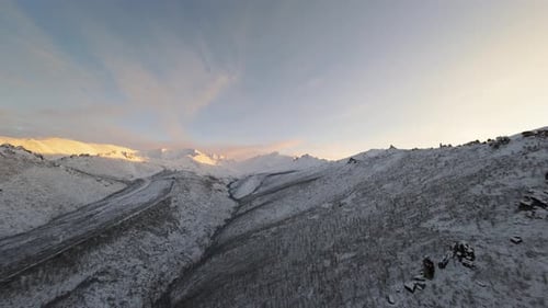 Winter Mountains at Sunrise Aerial View