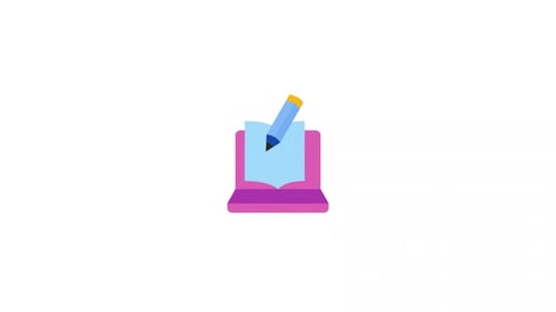 Animated Pencil Writing on Notebook Flat Design Icon