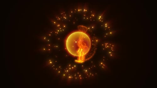 Energy yellow glowing cosmic magic sphere, futuristic round high-tech ball bright atom