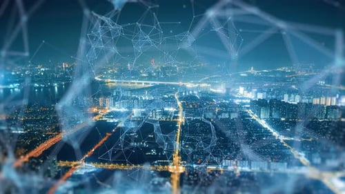 smart Connected city skyline. Futuristic network concept, city Technology