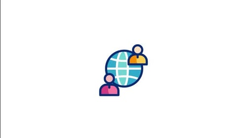 Flat Design Animated Icon of Globe and People Connecting