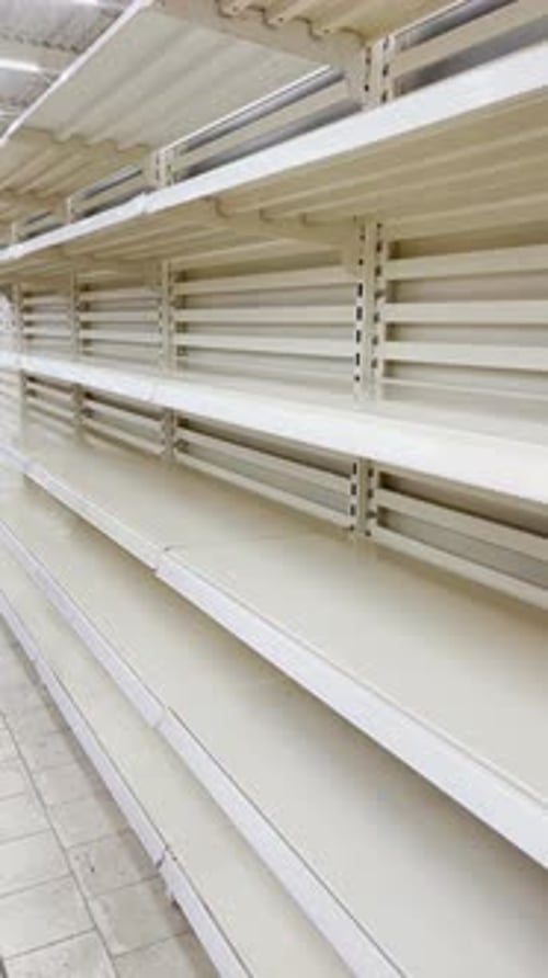 Empty Supermarket Grocery Shelves Sold Out Goods Lockdown Vertical Video