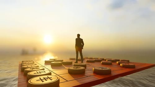 Successful Business People Back View And Chess Game Concept