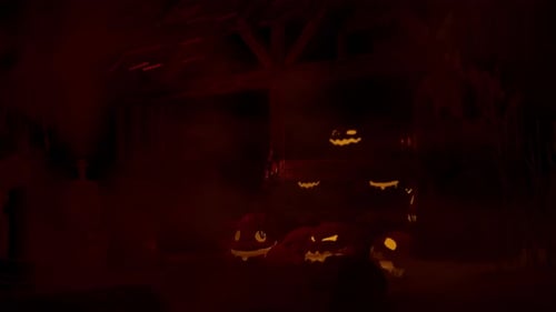 Spooky Halloween Jack-o'-Lanterns in Dark Haze Background Animation