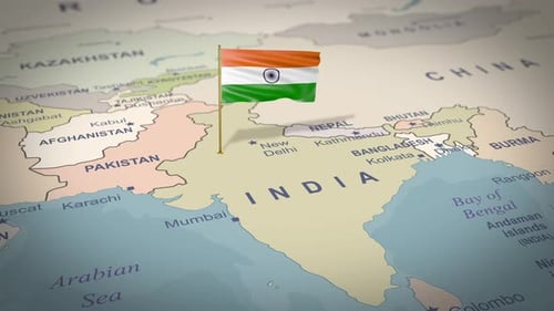 Animated Map of India with Waving National Flag