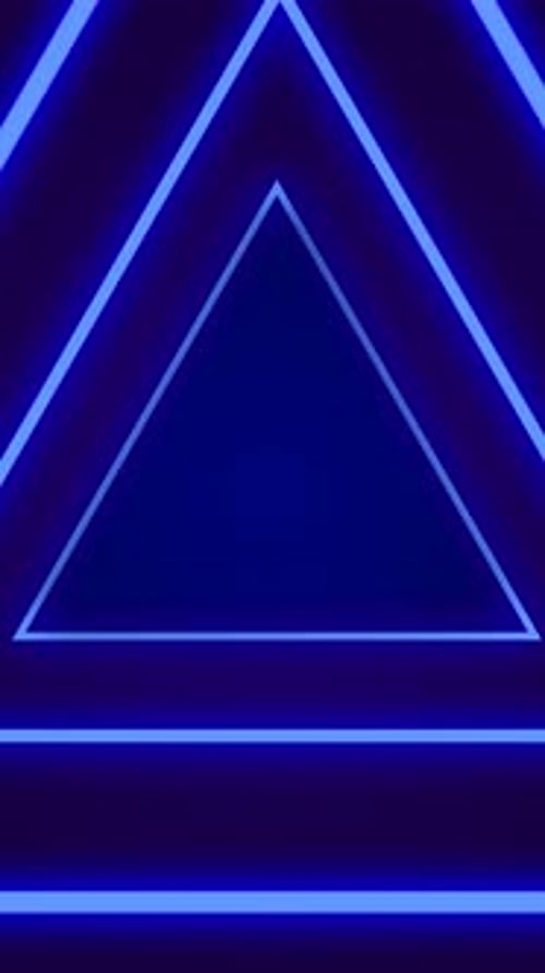 Glowing blue neon triangles moving in a vj loop background
