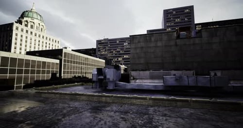 Modern 3D City Rooftop Skyline Animation