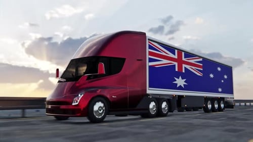 Futuristic Semi Truck with Australian Flag on Highway